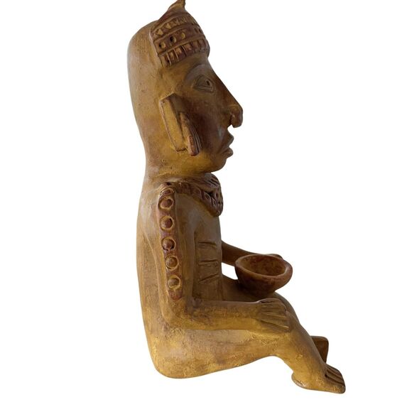 Mayan Aztec Pre Columbian Terracotta Statue Figure Seated Offering Bowl 16x10x8” - Picture 4 of 13